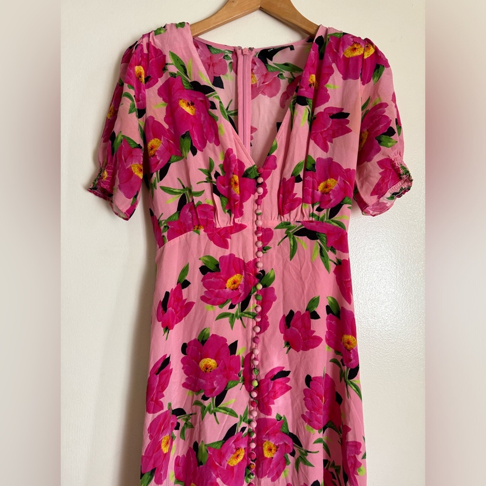 The Kooples Pink Floral Silk Midi Dress S - Picture 3 of 11